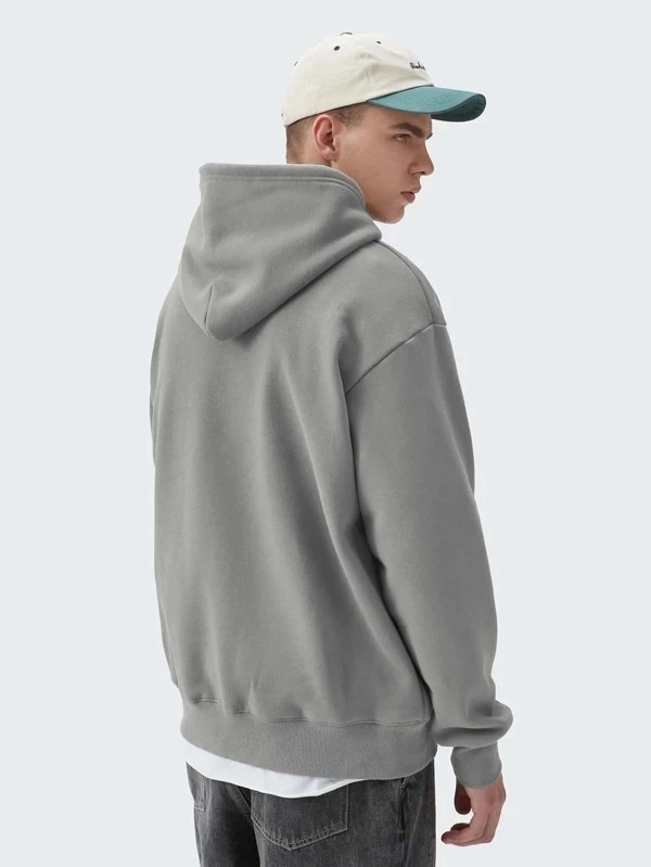 Wholesale Clothing Hight Quality Men Light Grey Kangaroo Pocket Thermal Drawstring Hoodie Pullover Men′ S Hoodies