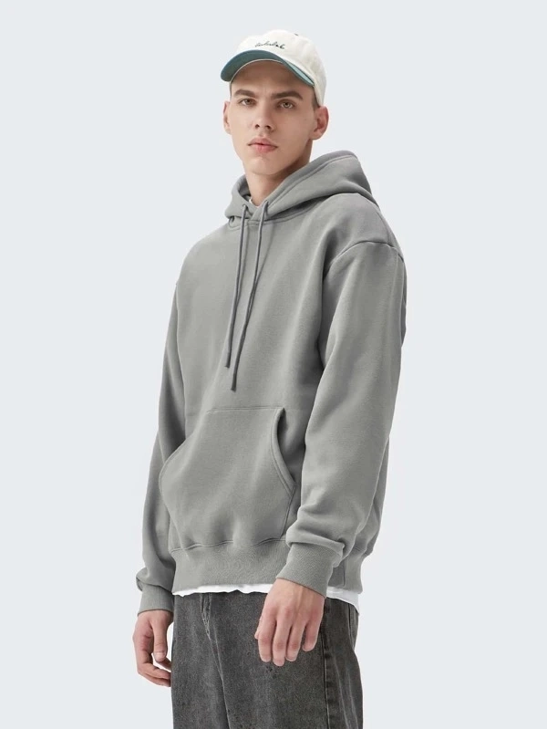 Wholesale Clothing Hight Quality Men Light Grey Kangaroo Pocket Thermal Drawstring Hoodie Pullover Men′ S Hoodies