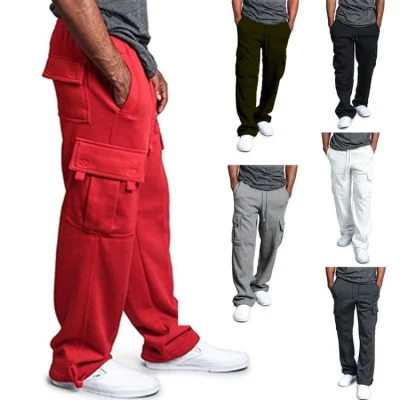 Pantalones de carga para hombres Pantalones multibolsillos casuales Pantalones rectos sueltos Outwear para hombres Pantalones largos de talla grande